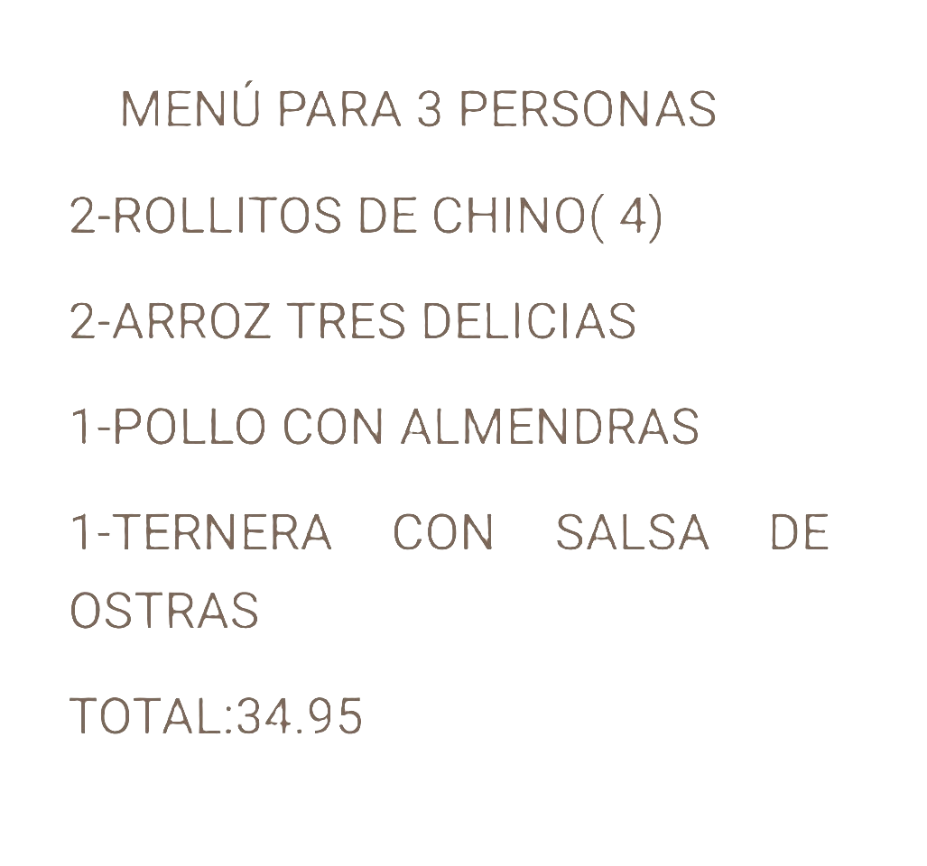 MENU(ESPECIAL)PARA 3 PERSONAS(oferta descuento)