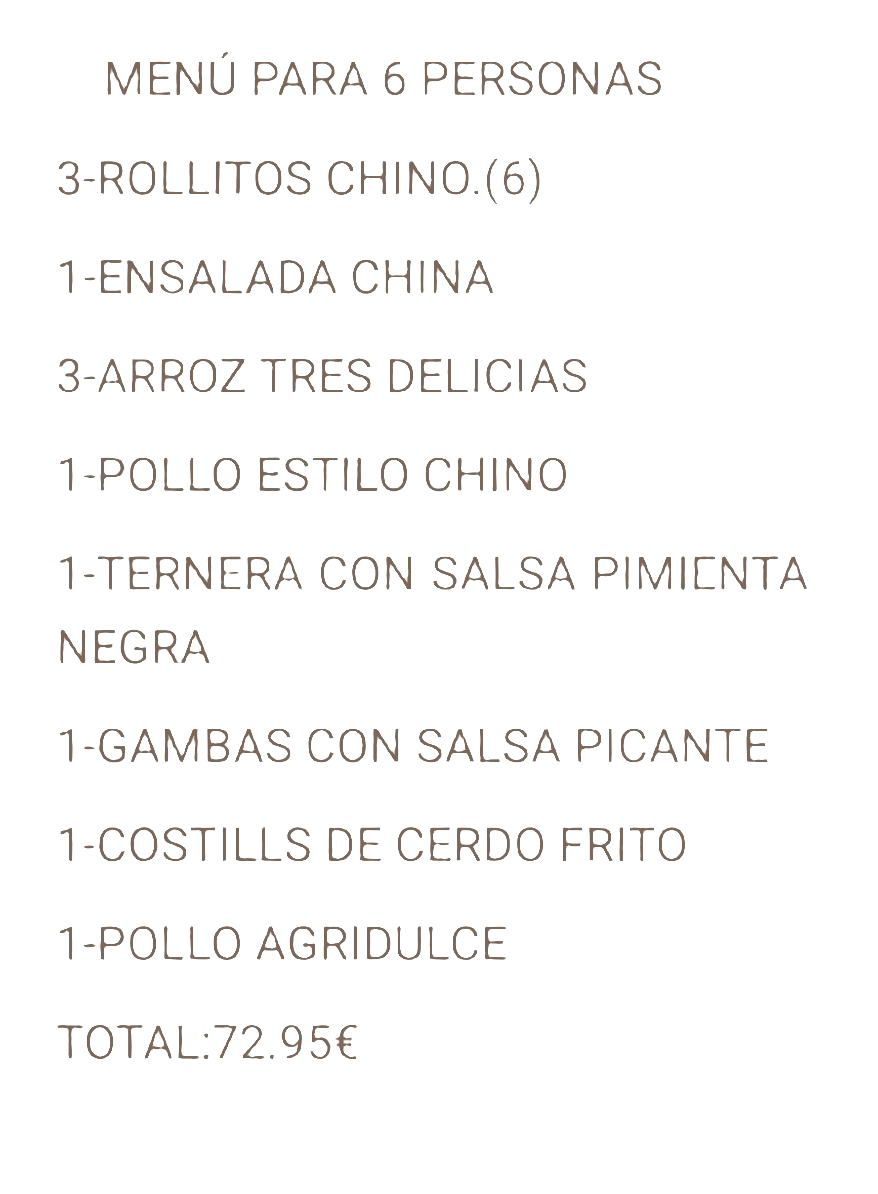 MENU(ESPECIAL )PARA 6 PERSONAS(oferta descuento)