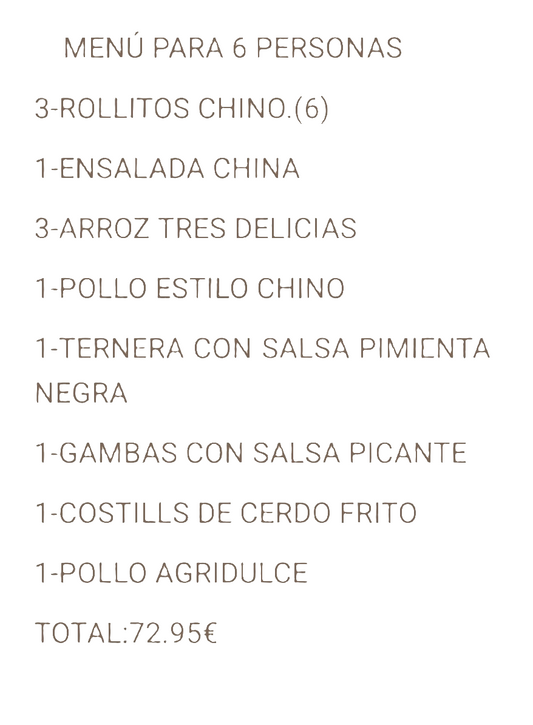 MENU(ESPECIAL )PARA 6 PERSONAS(oferta descuento)