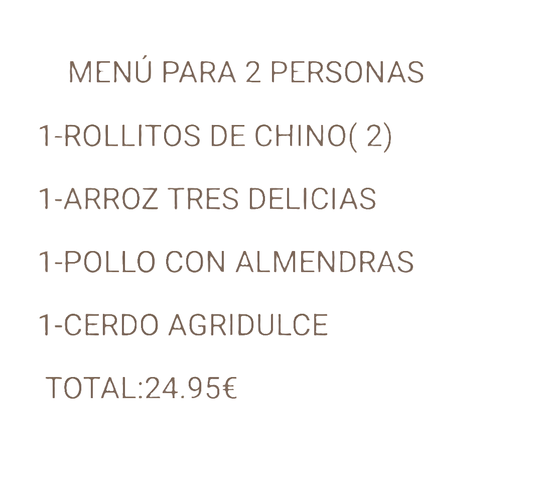 MENU(ESPECIAL )PARA 2 PERSONAS(oferta descuento)